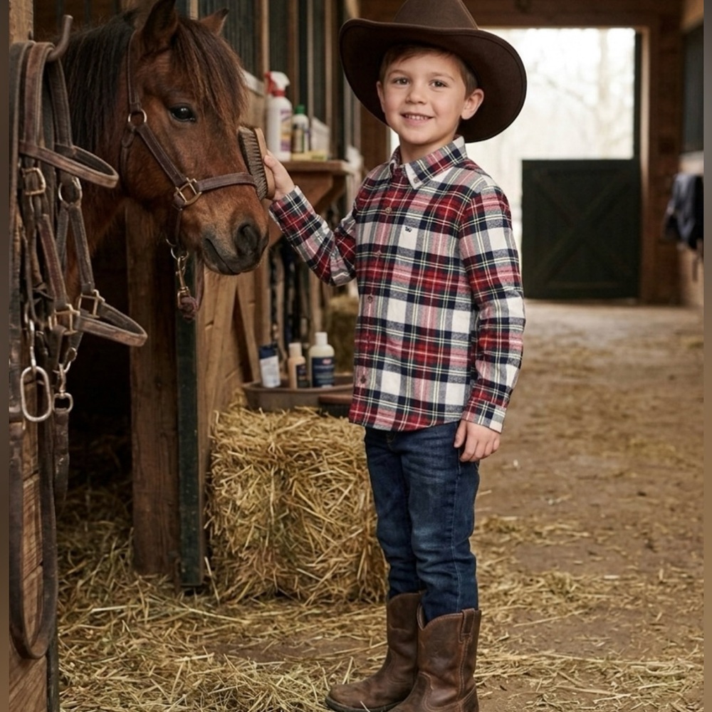 Vineyard Vines Red and Blue Plaid Kids Button Down Shirt